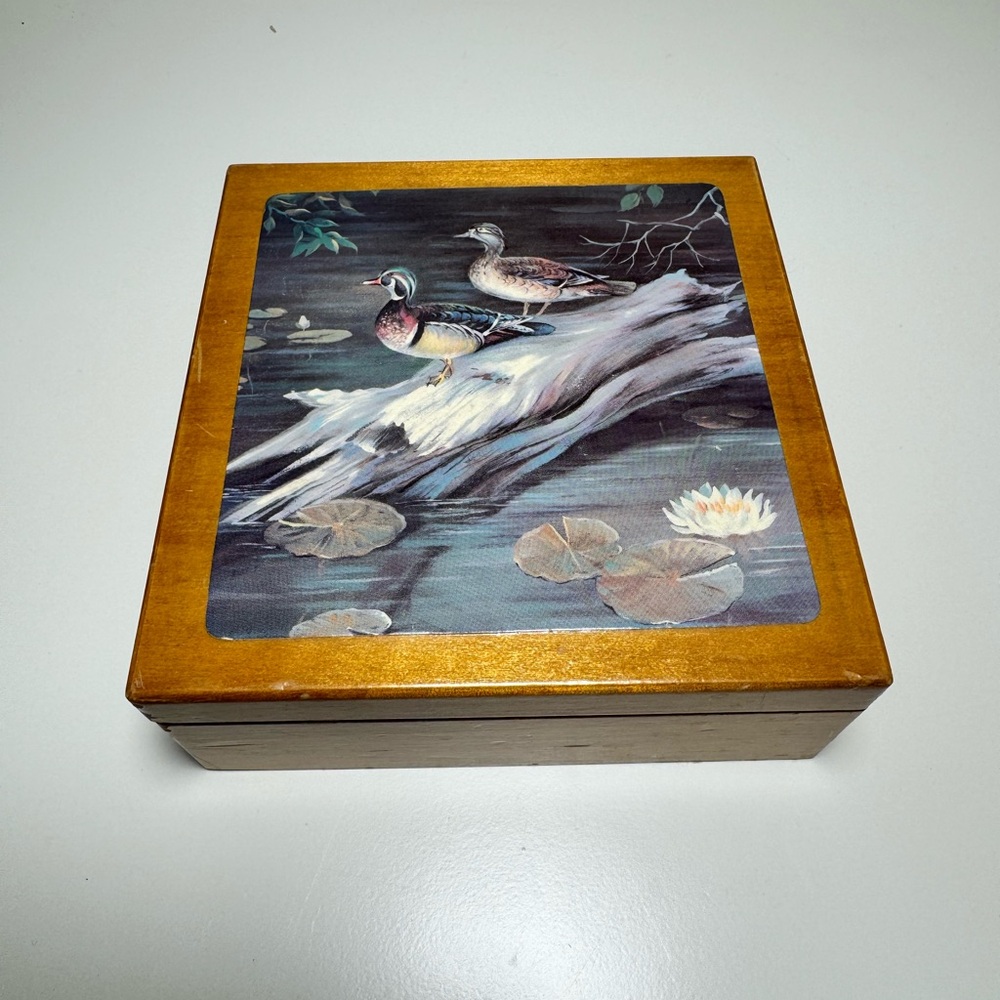 Vintage Wood Duck Trinket Box Hinged Wooden Jewelry Storage Nature Decor 4.5"